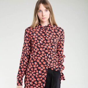 GANNI size 34 printed crepe shirt
